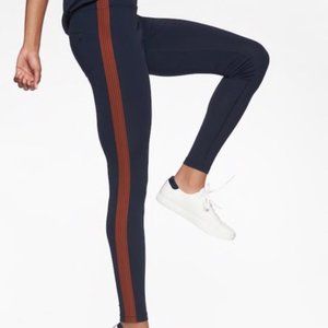 Athleta Track Tux Tight Leggings Stripe Navy Blue Size Large